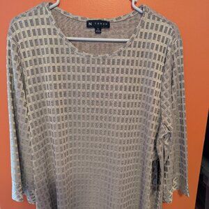 N Touch Womens 3/4 Sleeve Blouse Size Large, Shimmery, Tan, Cream, NWT